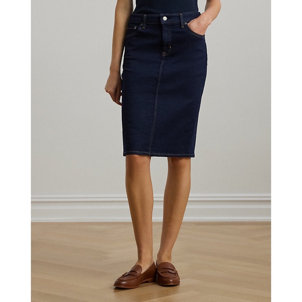 Lauren Ralph Lauren Dark Wash Denim Skirt Knee Length Classic Size 8